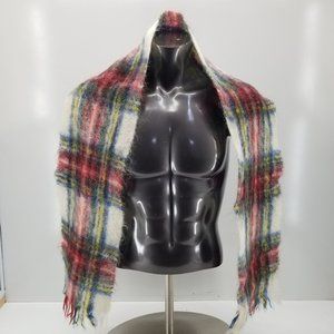 Vintage Glentana Mohair Pile Wool Scarf Made In Scotland  9" x 70" Plaid
